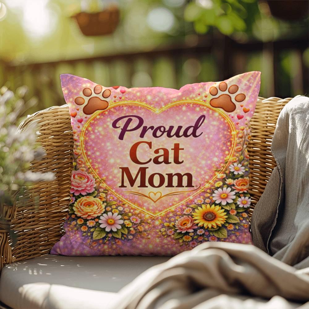 Shop our proud cat mom throw pillow featuring the 18" x 18" style option from MySisterIsASurvivor.