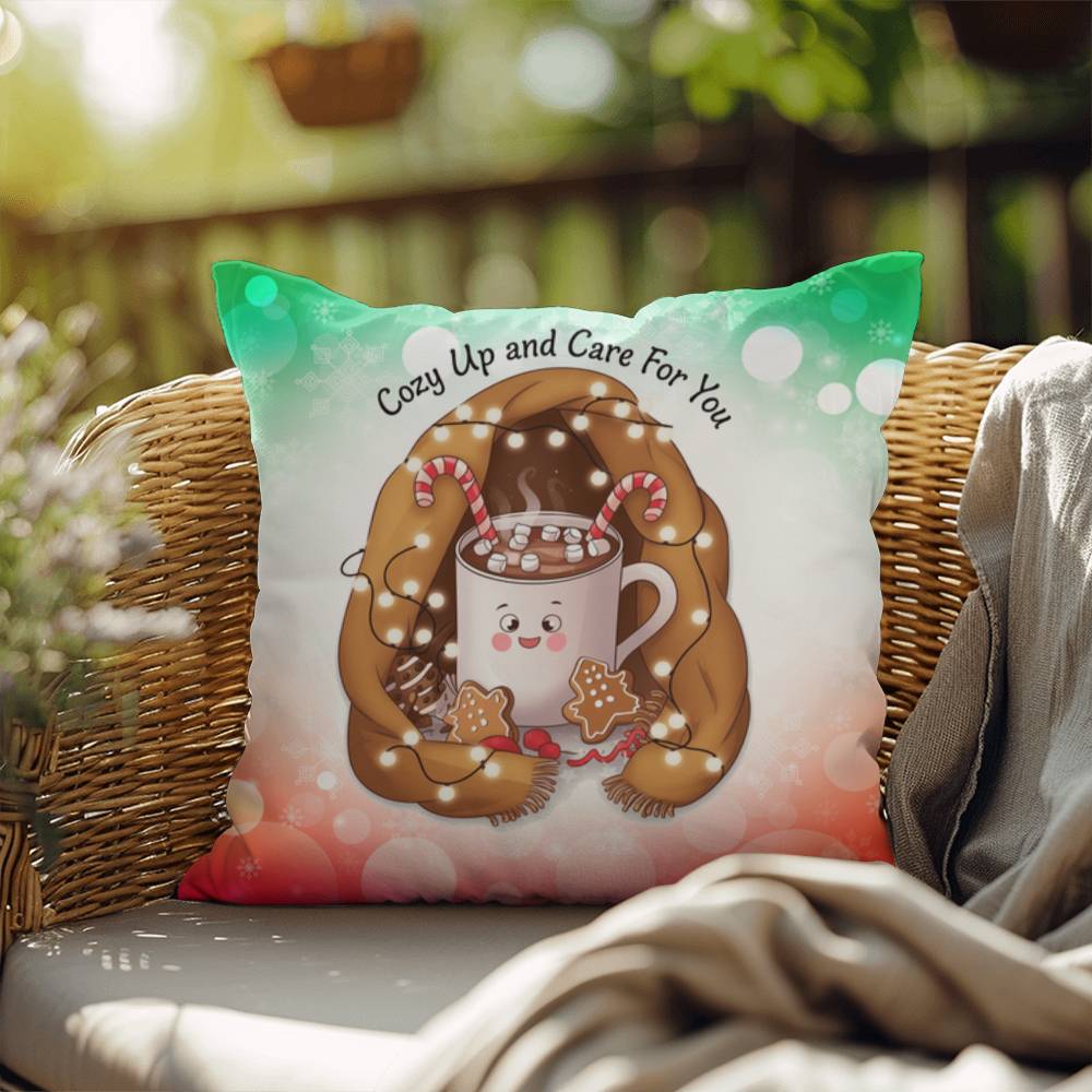 Cozy Up and Care for You Throw Pillow - Christmas self-care holiday comfort decorative pillow