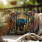 Bear stained glass throw pillow, indoor outdoor wildlife decor, cozy home accent for animal lovers
