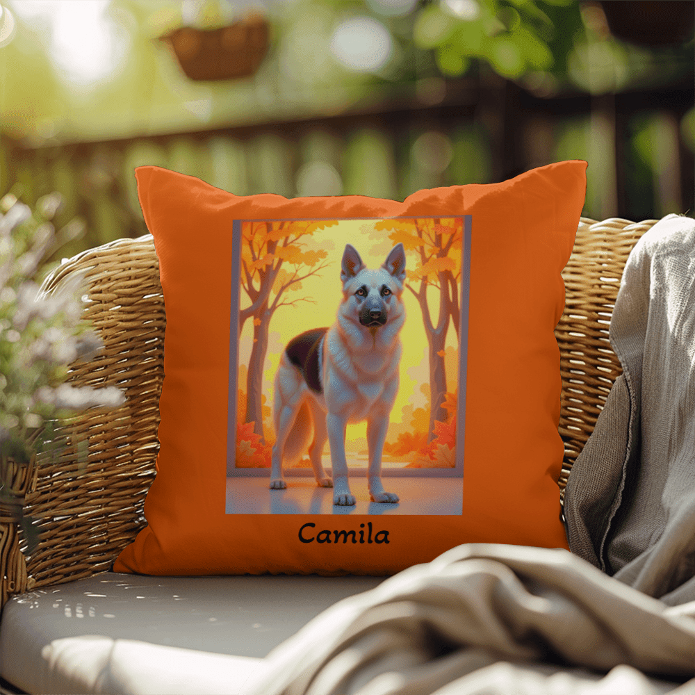 Black and Cream German Shepherd pillow, personalized indoor outdoor water-resistant dog cushion - MySisterIsASurvivor