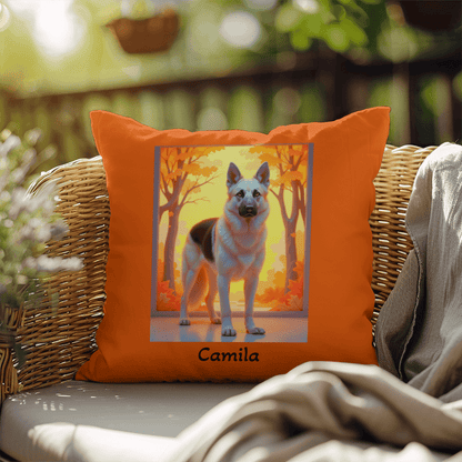 Black and Cream German Shepherd pillow, personalized indoor outdoor water-resistant dog cushion - MySisterIsASurvivor