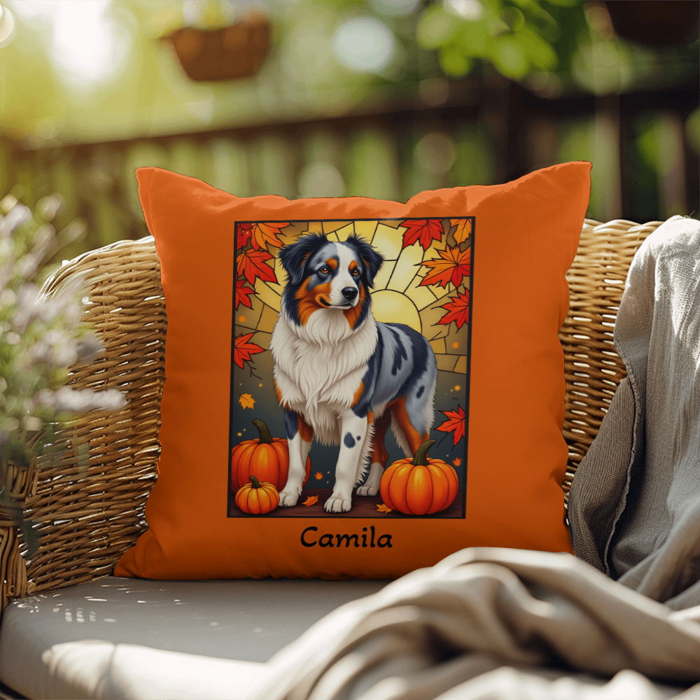 Australian Shepherd Blue Merle Coat Pillow, Personalized Dog Cushion, Indoor Outdoor Aussie Gift