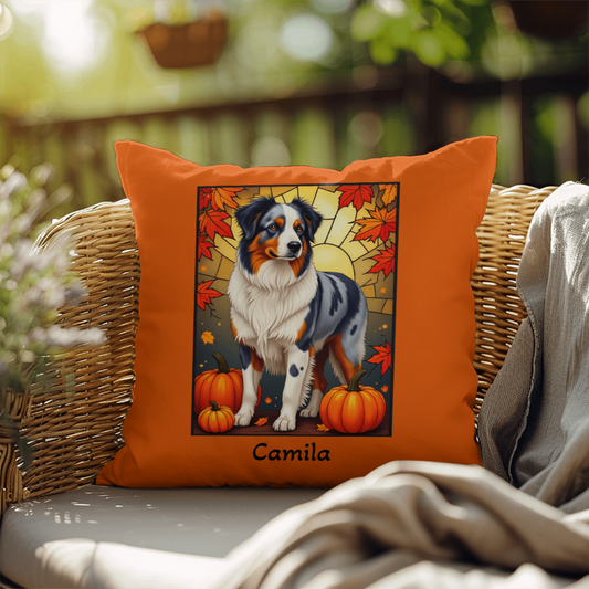 Australian Shepherd Blue Merle Coat Pillow, Personalized Dog Cushion, Indoor Outdoor Aussie Gift