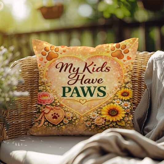 Shop our my kids have paws throw pillow featuring the 18" x 18" style option from MySisterIsASurvivor.