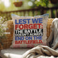 Lest We Forget custom military remembrance pillow for PTSD support, Memorial Day tribute, and honoring veteran service