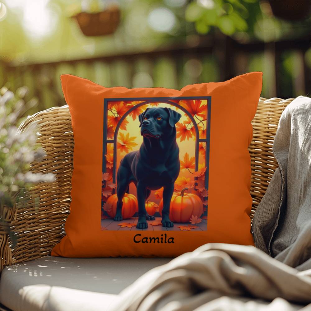 Black Rottweiler pillow, personalized indoor outdoor dog cushion for Rottie home accent - MySisterIsASurvivor