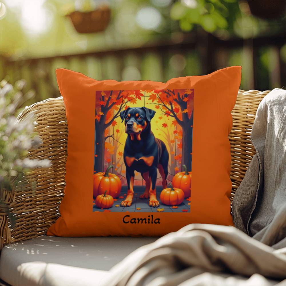 Rottweiler Black & Tan Coat Pillow, Personalized Indoor Dog Cushion, Water-Resistant Pet Gift