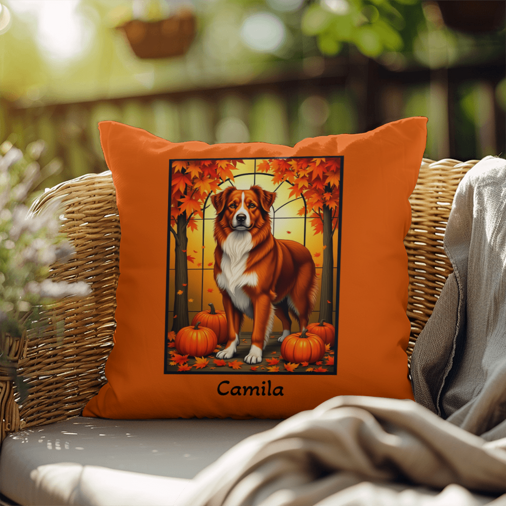 Australian Shepherd Red Coat Pillow, Custom Name Indoor Outdoor Dog Throw, Herding Breed Lover