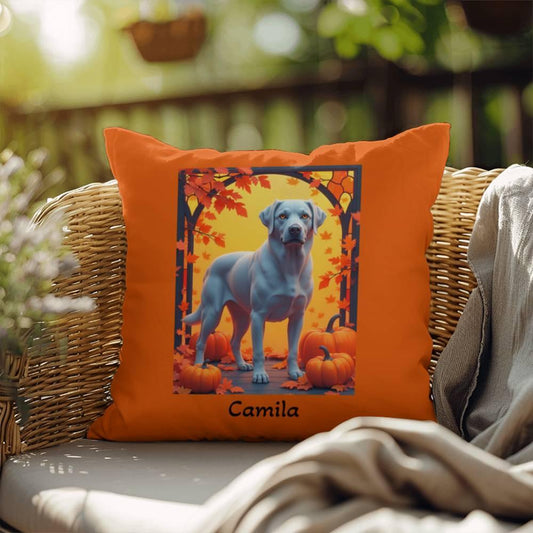 Shop our labrador retriever silver indoor outdoor pillow 1 featuring the 18" x 18" style option from MySisterIsASurvivor.