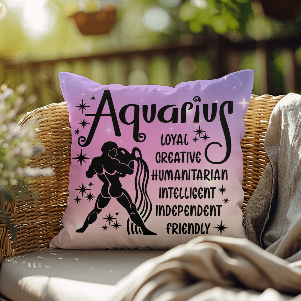 Aquarius Indoor/Outdoor Pillow – Zodiac Astrology Decor, Boho Accent for Home & Patio