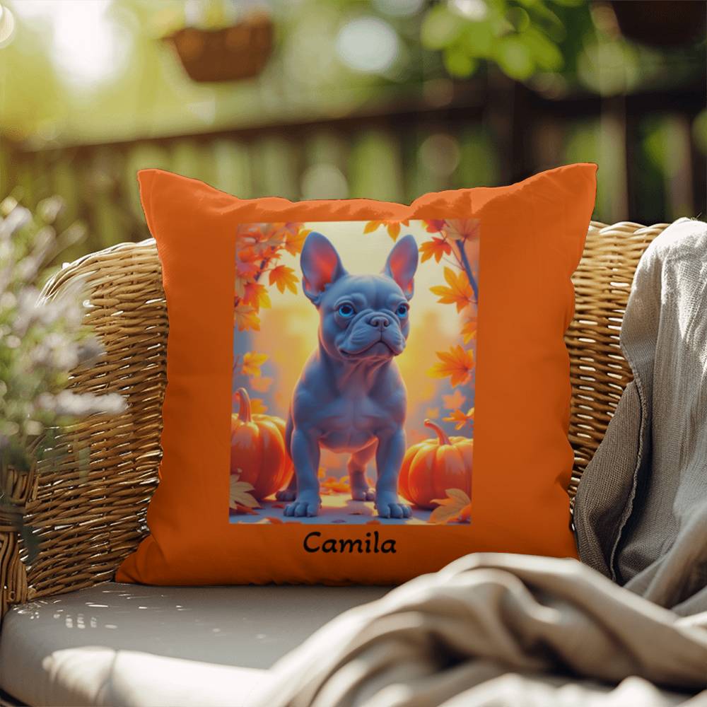 Blue French Bulldog pillow, personalized indoor outdoor dog cushion, custom Frenchie accent - MySisterIsASurvivor