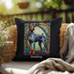 Doberman Pinscher (Blue & Rust) Indoor/Outdoor Pillow - Personalized Stained Glass Dog Tribute & Comfort Gift