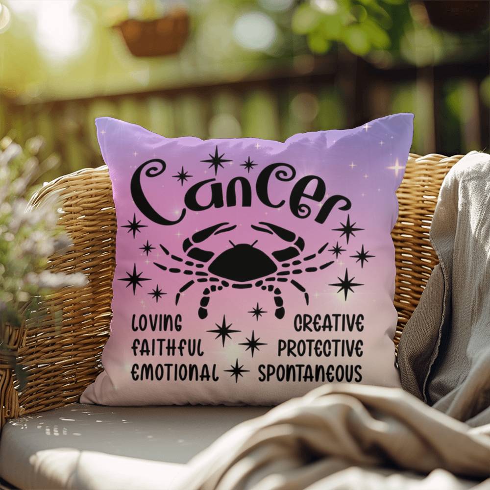 Cancer Indoor/Outdoor Pillow – Zodiac Astrology Decor, Boho Accent for Home & Patio