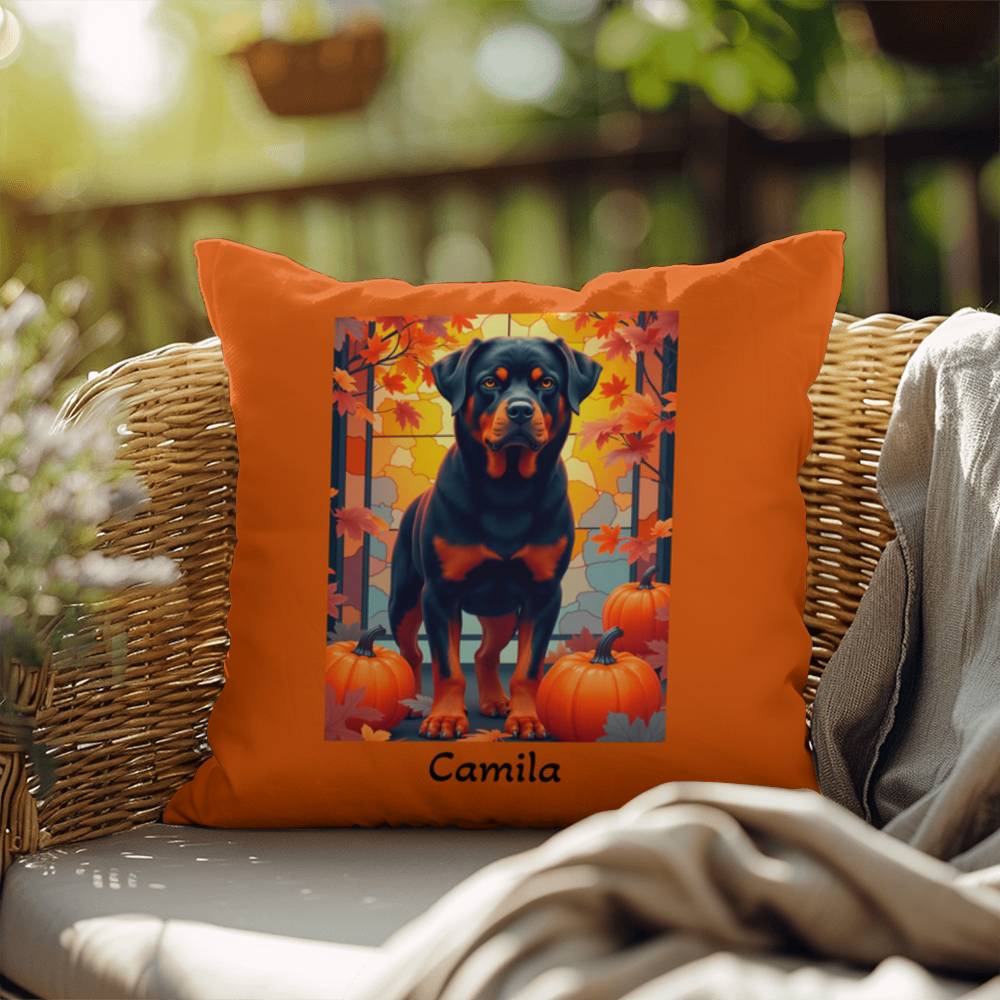 Rottweiler Black & Rust Coat Pillow, Personalized Indoor Outdoor Dog Cushion, Water-Resistant