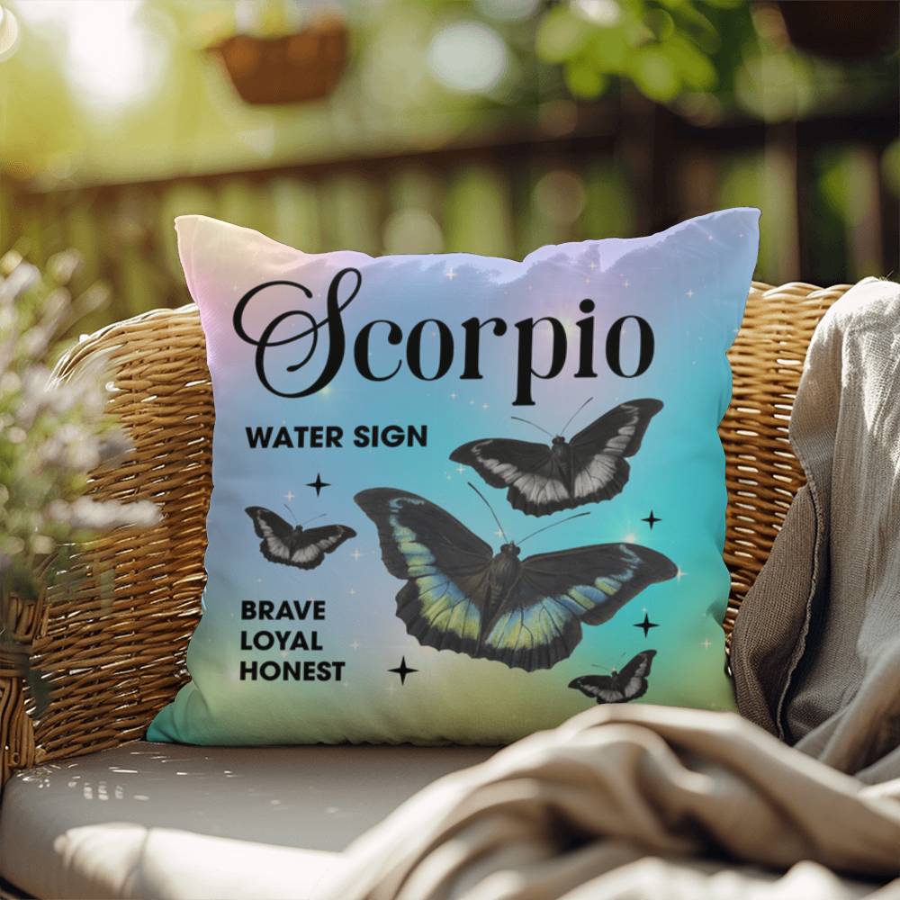 Scorpio Butterfly Indoor/Outdoor Pillow – Zodiac Astrology Decor, Boho Accent for Home & Patio