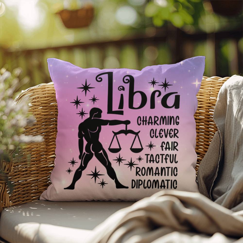 Libra Indoor/Outdoor Pillow – Zodiac Astrology Decor, Boho Accent for Home & Patio