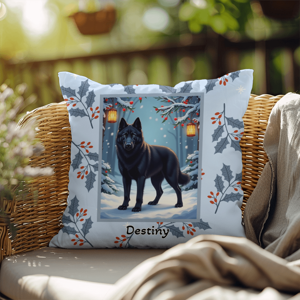 Husky Black Pillow - Winter Husky pillow, indoor dog throw, cozy seasonal home accent