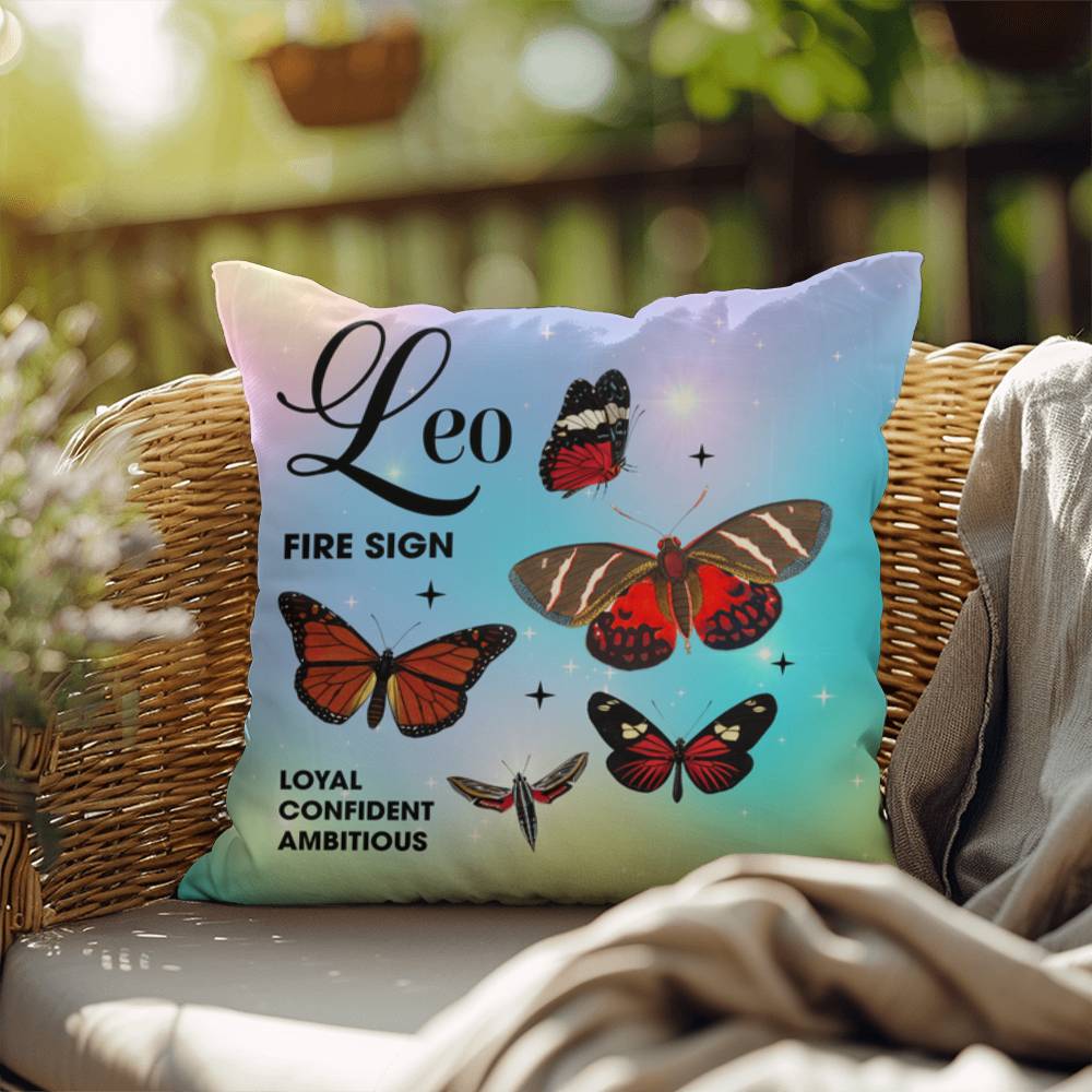 Leo Butterfly Indoor/Outdoor Pillow – Zodiac Astrology Decor, Boho Accent for Home & Patio