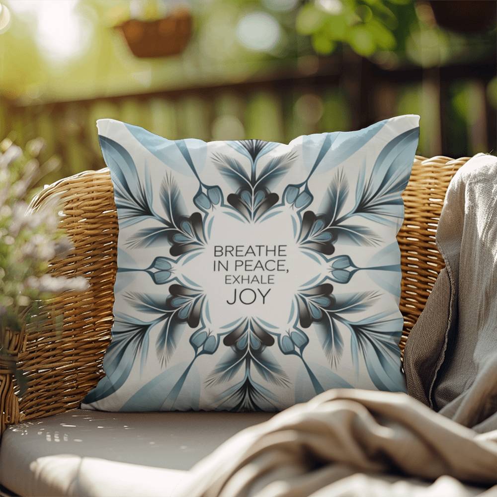 Breathe In Peace, Exhale Joy Throw Pillow - Calming Christmas pillow for mental wellness and balance