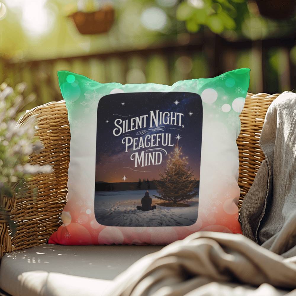 Silent Night, Peaceful Mind Throw Pillow - Calm Christmas holiday home décor decorative pillow