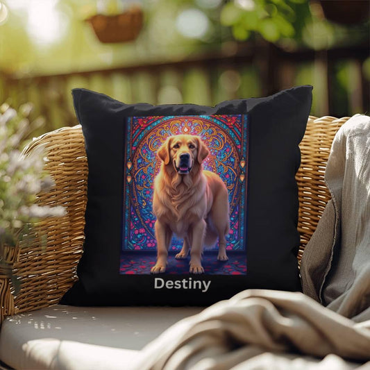 Shop our light cream golden retriever indoor outdoor pillow featuring the 18" x 18" style option from MySisterIsASurvivor.