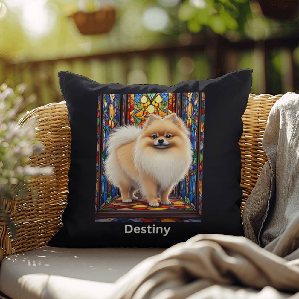 Pomeranian (Cream Sable) Indoor/Outdoor Pillow - Personalized Stained Glass Dog Tribute & Comfort Gift