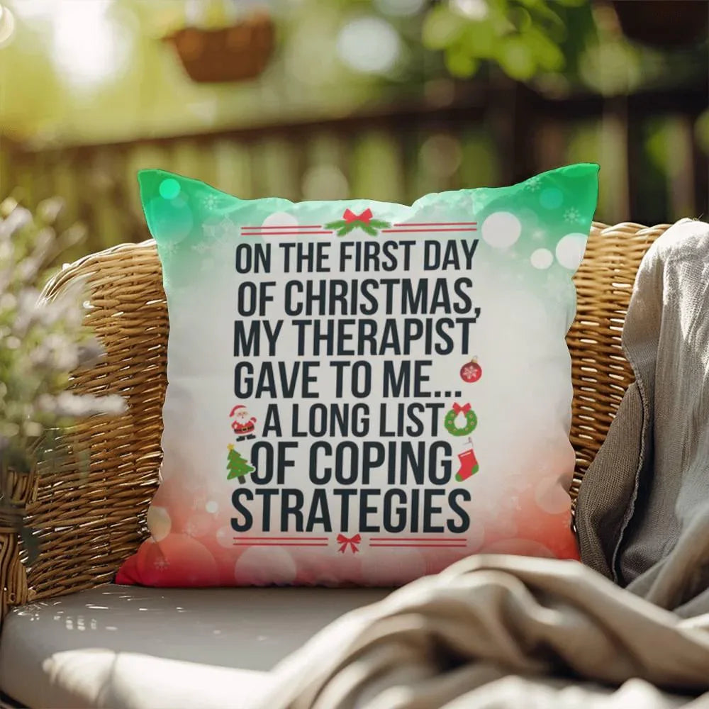 Shop our on the first day of christmas indoor outdoor pillow featuring the 18" x 18" style option from MySisterIsASurvivor.