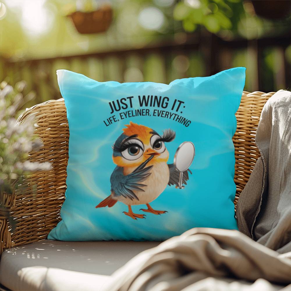 "Just Wing It: Life, Eyeliner, Everything" funny mental health mug, personalized coffee cup with affirmations for anxiety relief.