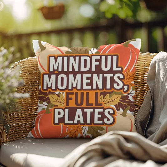Shop our mindful moments full plates indoor outdoor pillow featuring the 18" x 18" style option from MySisterIsASurvivor.