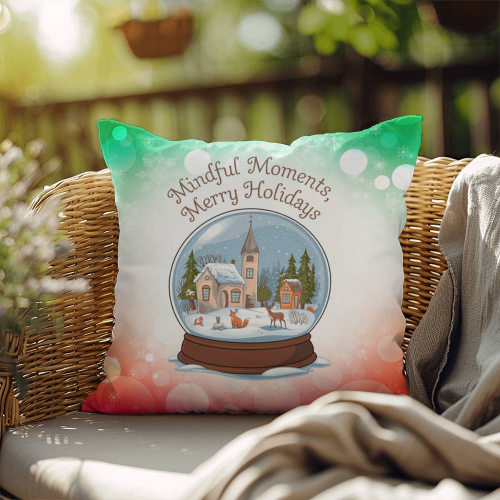Mindful Moments, Merry Holidays Throw Pillow - Christmas self-care wellness decorative pillow