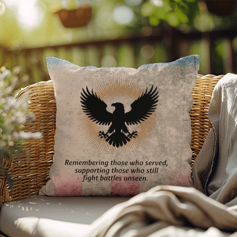 Remembering Those Who Served Indoor/Outdoor Pillow: Resilient Comfort - Mental Health & Memorial Tribute