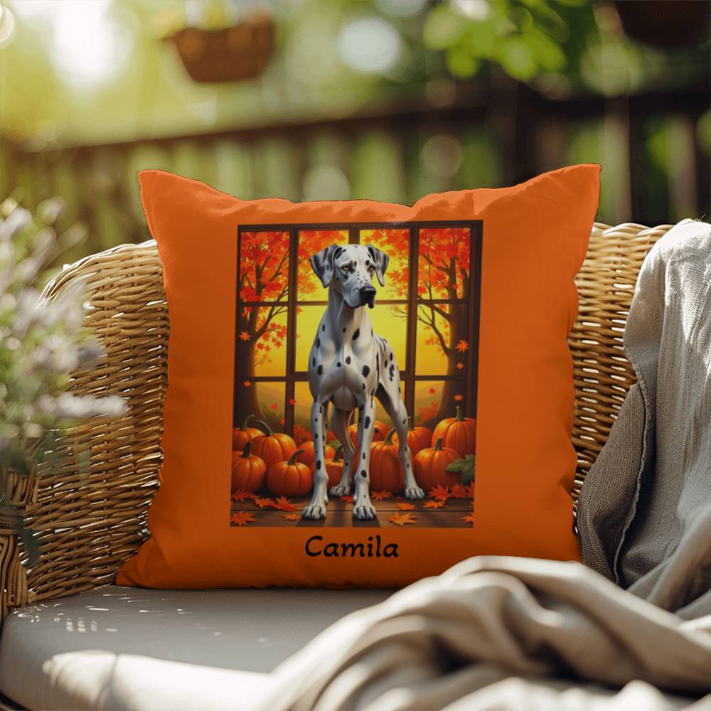 Great Dane (Harlequin) Throw Pillow - Personalized Indoor/Outdoor Dog Cushion, Gentle Giant Gift