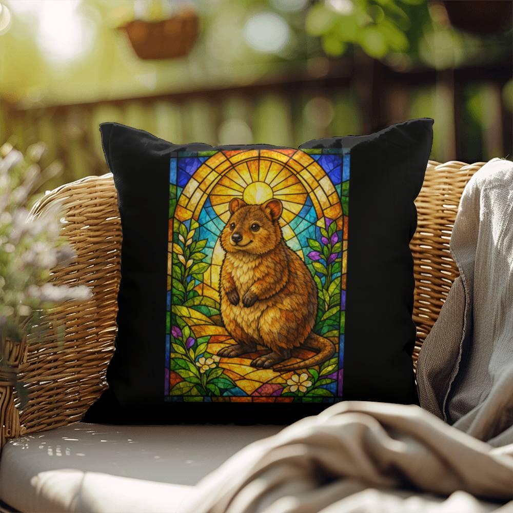 Shop our quokka stained glass style throw pillow featuring the 18" x 18" style option from MySisterIsASurvivor.
