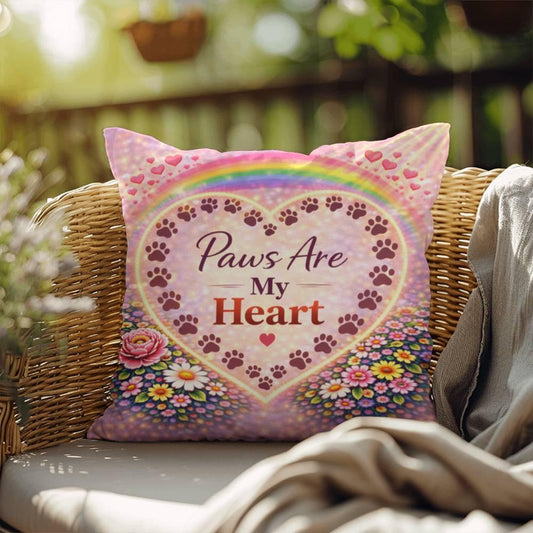 Shop our paws are my heart throw pillow featuring the 18" x 18" style option from MySisterIsASurvivor.