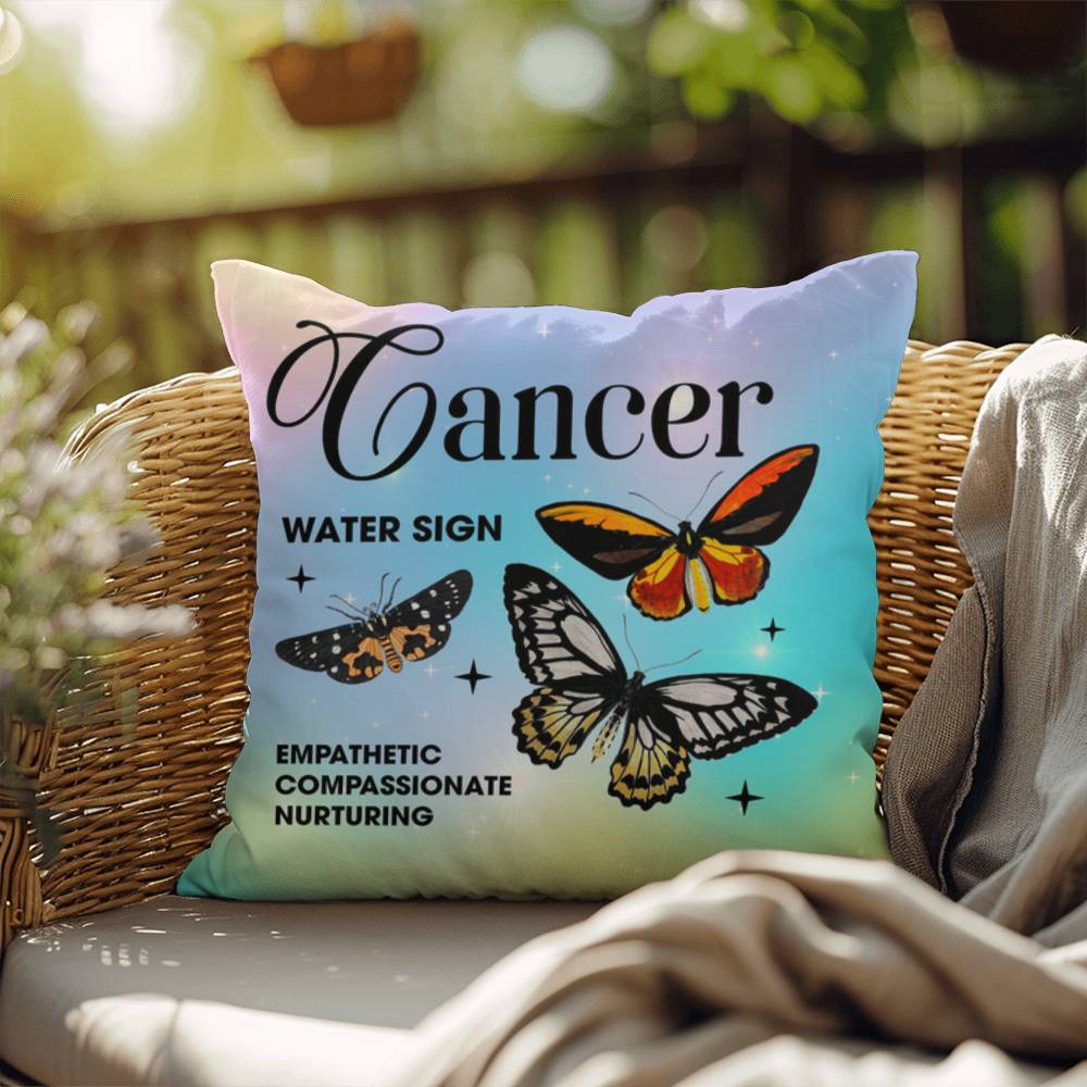 Cancer Butterfly Indoor/Outdoor Pillow – Zodiac Astrology Decor, Boho Accent for Home & Patio