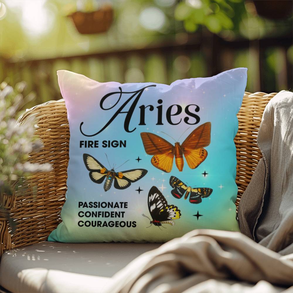 Aries Butterfly Indoor/Outdoor Pillow – Zodiac Astrology Decor, Boho Accent for Home & Patio