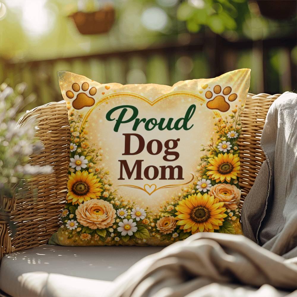 Shop our proud dog mom throw pillow featuring the 18" x 18" style option from MySisterIsASurvivor.