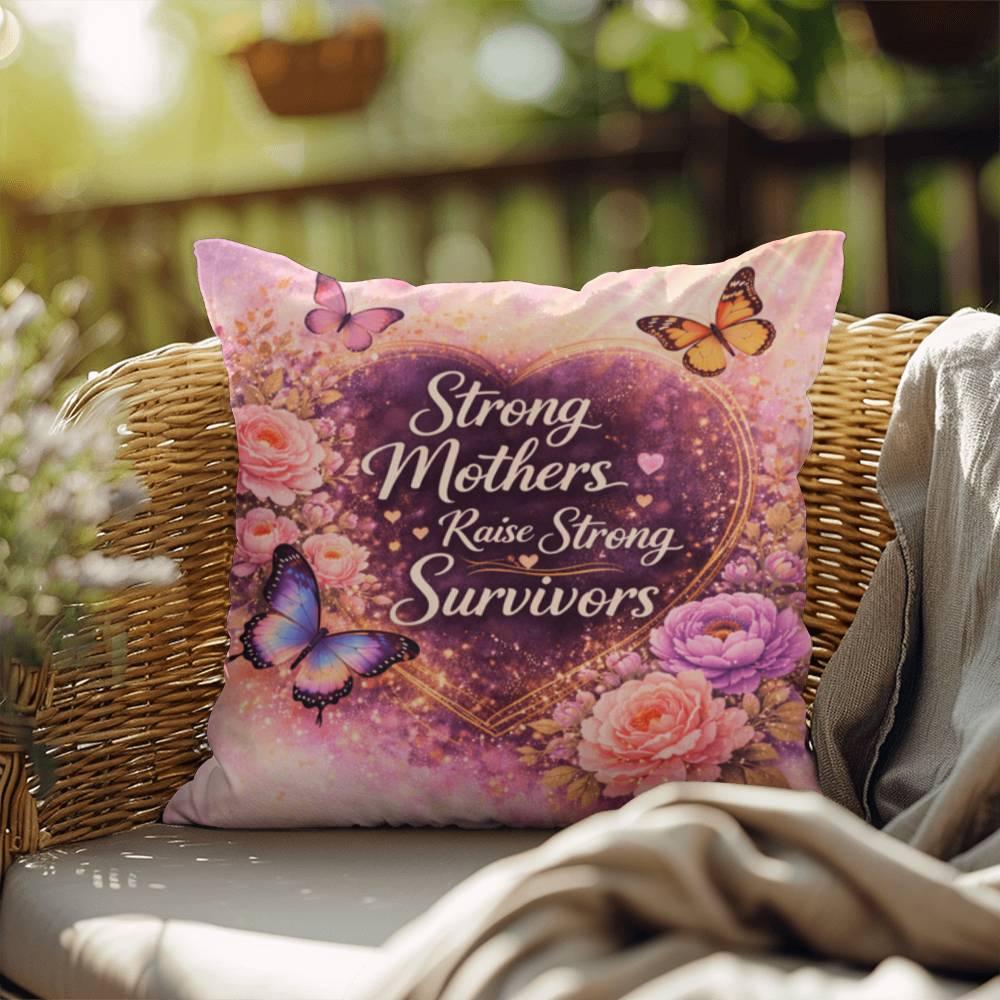Shop our strong mothers raise strong survivors throw pillow featuring the 18" x 18" style option from MySisterIsASurvivor.