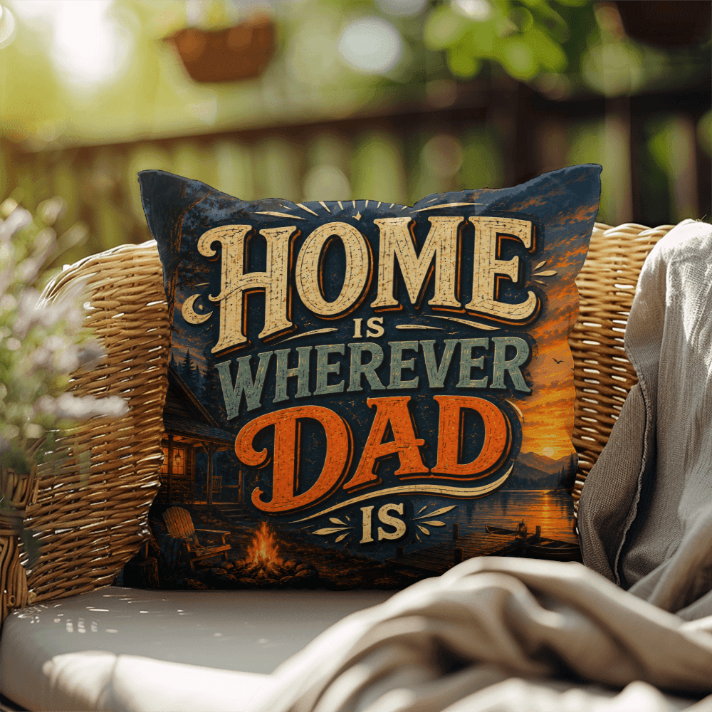 Shop our home is wherever dad is throw pillow featuring the 18" x 18" style option from MySisterIsASurvivor.