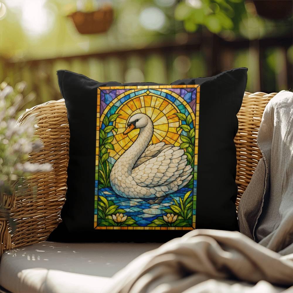 Shop our swan stained glass style throw pillow featuring the 18" x 18" style option from MySisterIsASurvivor.