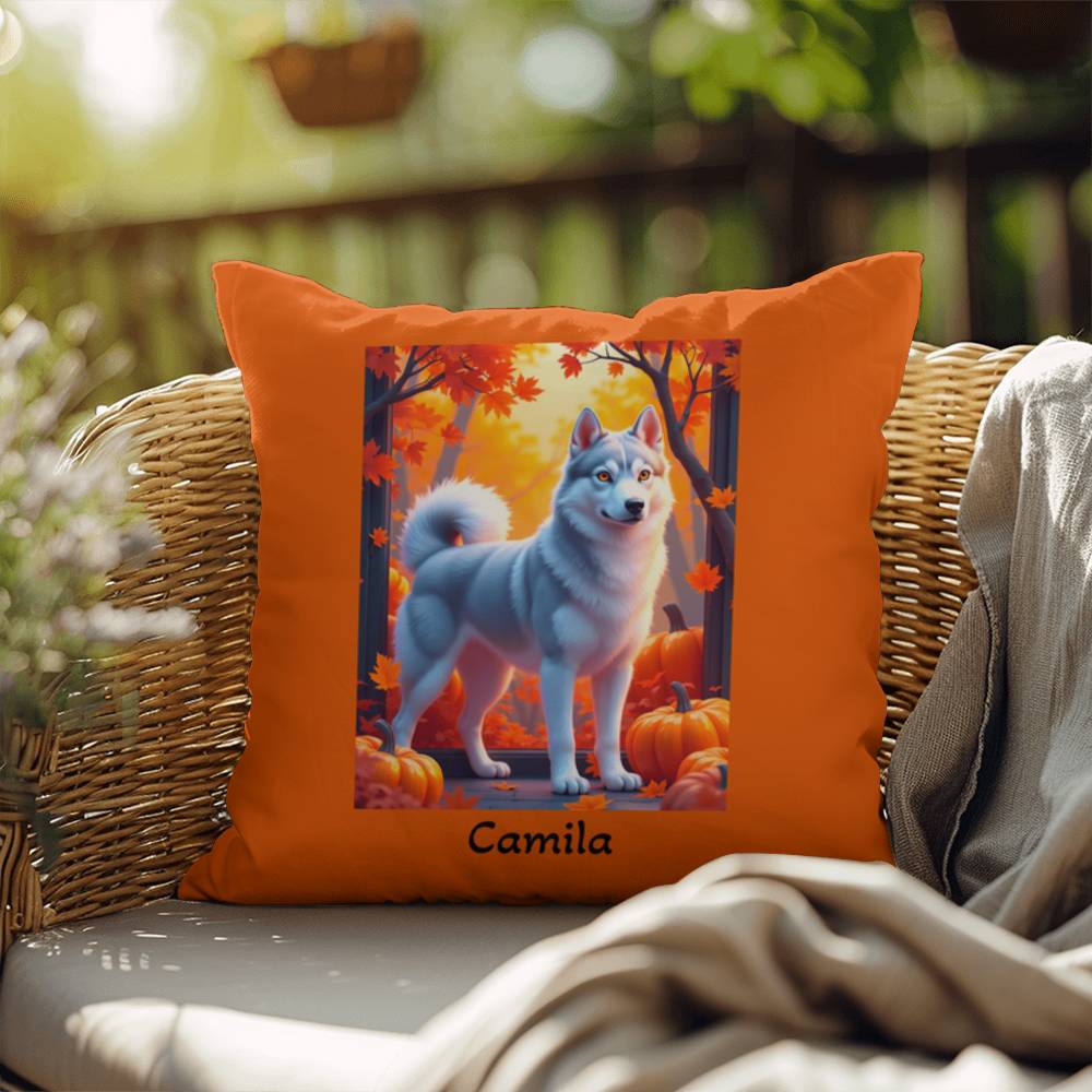 Silver Siberian Husky pillow amber eyes, custom indoor outdoor dog cushion for Husky fans - MySisterIsASurvivor