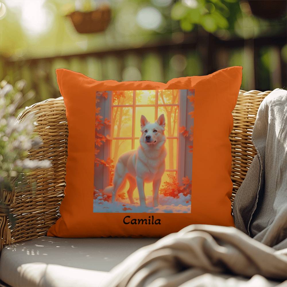 Cream German Shepherd pillow, personalized indoor outdoor GSD cushion, water-resistant decor - MySisterIsASurvivor