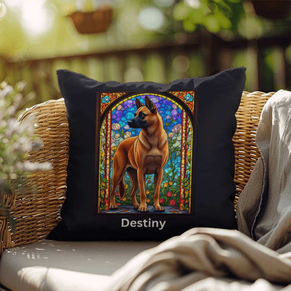 Belgian Malinois (Red) Indoor/Outdoor Pillow - Personalized Stained Glass Dog Tribute & Comfort Gift