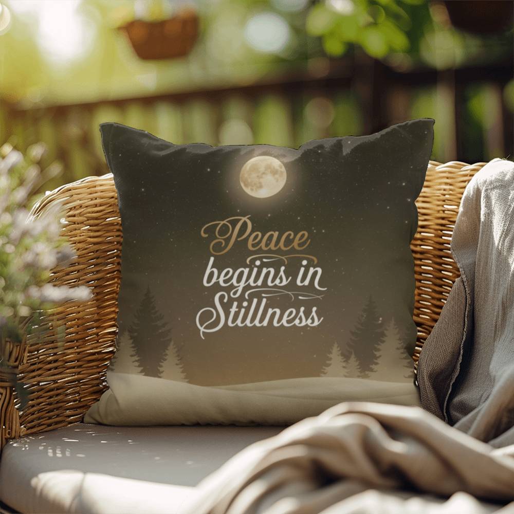 Peace Begins in Stillness Throw Pillow - Mindful Christmas décor for calm and inner peace