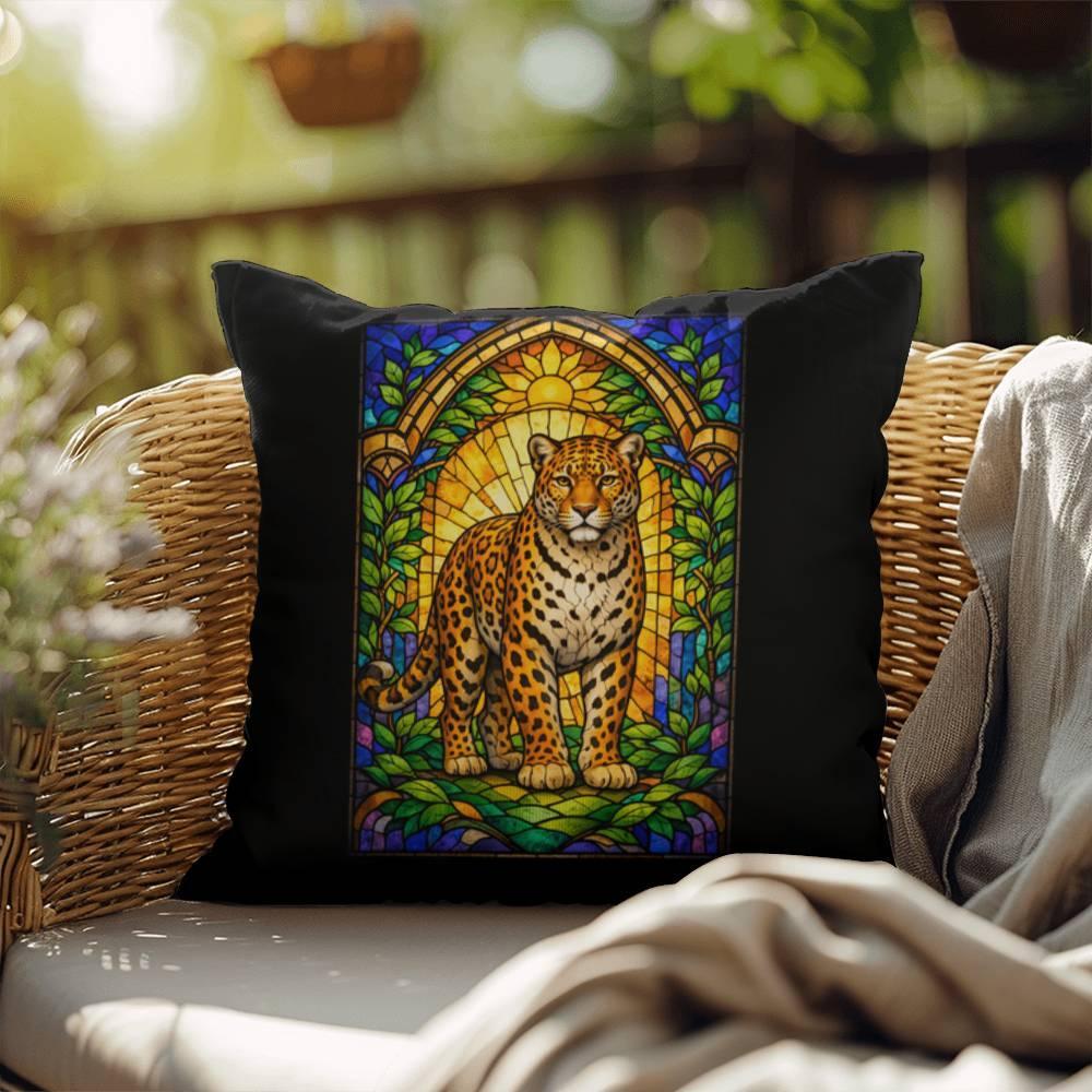 Shop our leopard stained glass style throw pillow featuring the 18" x 18" style option from MySisterIsASurvivor.