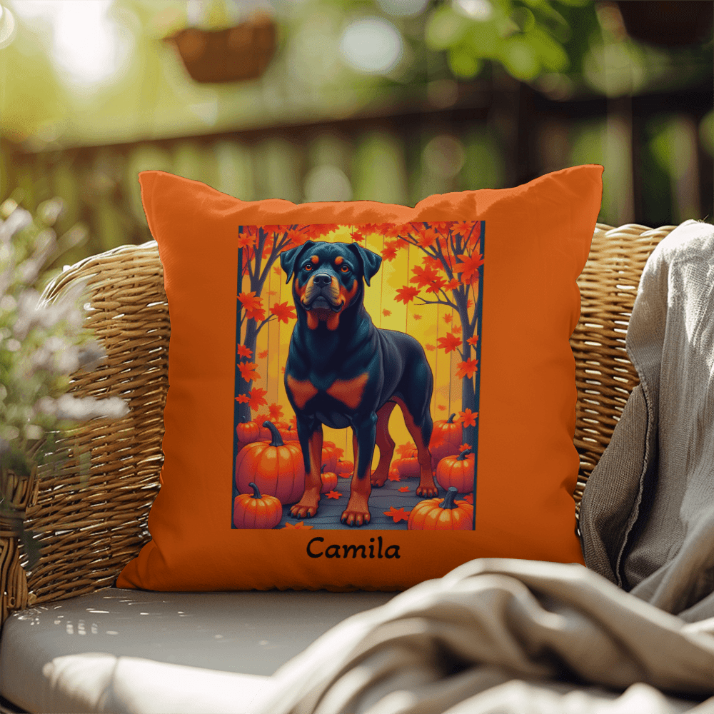 Black and Mahogany Rottweiler pillow, durable indoor outdoor personalized cushion for Rottie fans - MySisterIsASurvivor