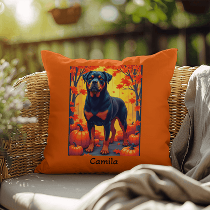 Black and Mahogany Rottweiler pillow, durable indoor outdoor personalized cushion for Rottie fans - MySisterIsASurvivor