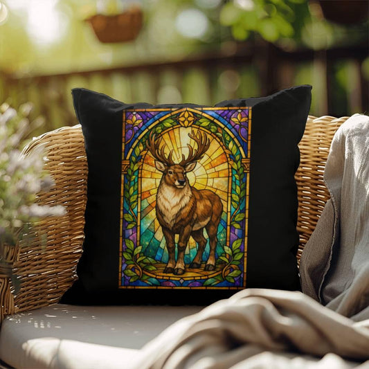 Shop our reindeer stained glass style throw pillow featuring the 18" x 18" style option from MySisterIsASurvivor.