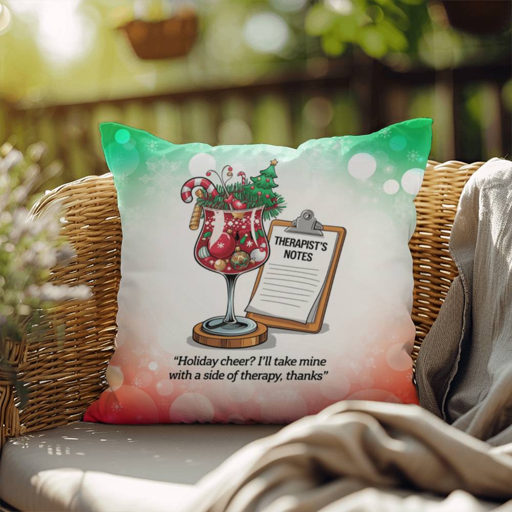 Holiday Cheer? I’ll Take Mine with Therapy Throw Pillow - Holiday mental health home décor pillow