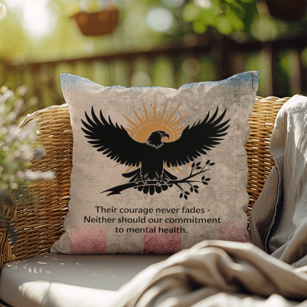 Their Courage Never Fades Indoor/Outdoor Pillow: Resilient Comfort - Mental Health & Memorial Tribute